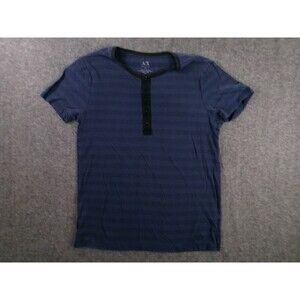 Armani Exchange Shirt Men Medium Navy Striped Henley Classic Causal Preppy Logo
